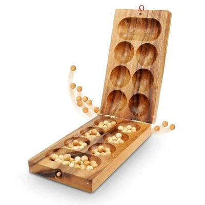 Imagen de Logica Juegos Art. Kalaha Mancala Juego de Mesa Madera Preciosa Estrategia para 2 Jugadores Version Viaje