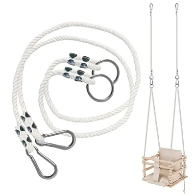 Imagen de MAMOI® Cuerda de Columpio 50kg 2 x extensión Cuerdas para con mosquetón metálico Natural 100% Eco Hecho en la UE