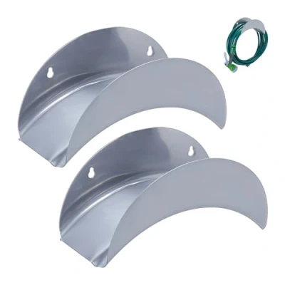 Imagen de Relaxdays, Juego de 2 Set Soportes Manguera Pared, Cuelgamangueras Jardín y Exterior, para hasta 30 m 1/2&quot;, Metal, Gris, Hierro, 13 x 28 cm