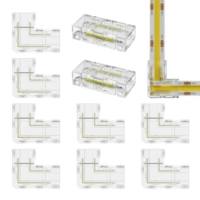 Imagen de mizikuu 10 Piezas Conectores Tiras LED COB, 8 COB 2pin 8mm Conector En Forma de L y 2 Centrales Transparentes Sin Soldadura Para La Conexión 12V 24V Cables Tira