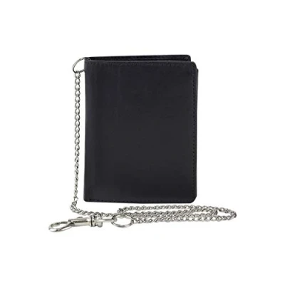 Imagen de RFID Monedero Protección de Informaciones privadas Cartera Bloqueo Biker pequeña con Cadena Hombre para señoras LEAS, Piel auténtica, Negro