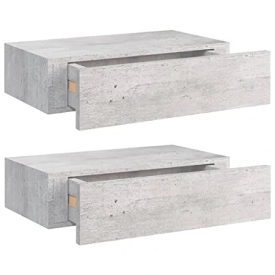 Imagen de vidaXL 2X Estantes con Cajón Repisa Flotante Balda Estantería Armario Salón Exhibición Colgante Decoración Gris Hormigón MDF 40x23,5x10 cm