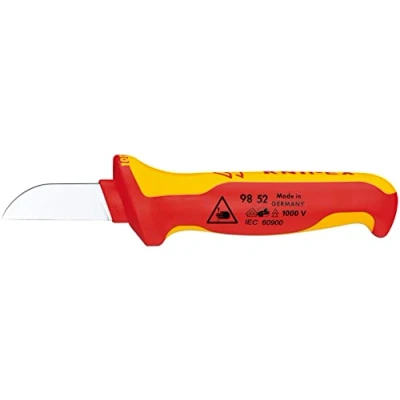Imagen de Knipex Cuchillo para cable mango aislante en dos componentes, según norma VDE 190 mm (cartulina autoservicio/blíster) 98 52 SB