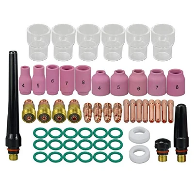 Imagen de RIVERWELD TIG rechoncho Pinza de lente gas Copa Cuarzo No.12 Kit copas boquilla alúmina para DB SR WP 17 18 26 Antorcha soldadura 55pcs