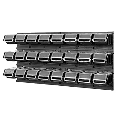 Imagen de PAFEN Sistema de almacenamiento, cajas apilables con tapa, Estantería pared, 772 x 390 24 unidades Caja herramientas taller almacenamiento Estante