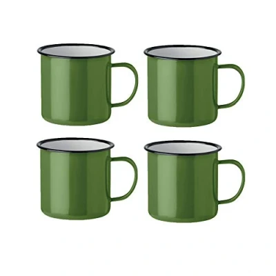Imagen de noTrash2003 Kaffeetasse Becher Mug Coffee Trinkbecher Emaille Vintage Look je 350 ml versch. Farben und Mengen (Grün, 4er Set)