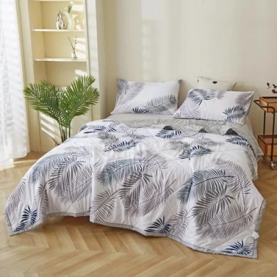 Imagen de Edredón de verano, Suave y Cómodo Reversible Colchas Microfibra Poliester Cama edredones Hipoalergénico, Primavera Matrimonio Individual Manta Dormitorio, Lavable (Hojas 150*200CM)