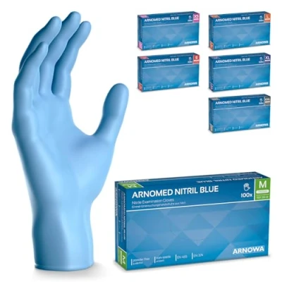 Imagen de ARNOMED guantes nitrilo talla M, de azules, caja 100 unidades, desechables para mecanico, sin polvo en tallas XS, S, L, XL y XXL
