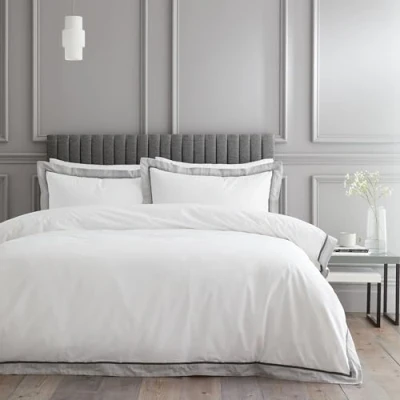 Imagen de Bianca Mayfair Juego de Funda edredón y Almohada para Cama Individual, algodón 200 Hilos, Color Blanco Gris Plateado