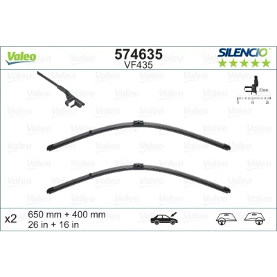 Imagen de Limpiaparabrisas Valeo Silencio X.trm, Flat Blade Set 574635 delante Sin marco sujeción por perno PEUGEOT: 207 Hatchback, SW, CC