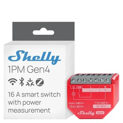 Imagen de Shelly 1PM Gen4 Interruptor Relé Inteligente WLAN Bluetooth &amp; Zigbee, 1 Canal, 16A, Medición De Potencia, Domótica, Control Remoto, No Requiere Hub, Alexa Google