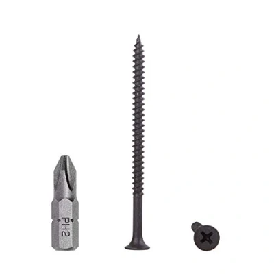 Imagen de Lote de 150 tornillos acero al carbono fosfato negro, 4,2 x 70 mm, cabeza bugle, rosca fina, sujetadores yeso (150, mm)