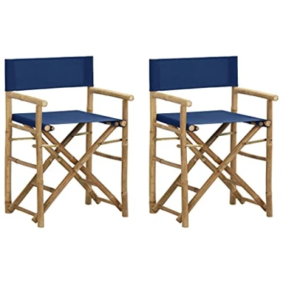 Imagen de vidaXL Sillas de Director Plegables 2 Piezas Asiento Camping Muebles Mobiliarior Patio Terraza Balcón Jardín Decoración Bambú y Tela Azul