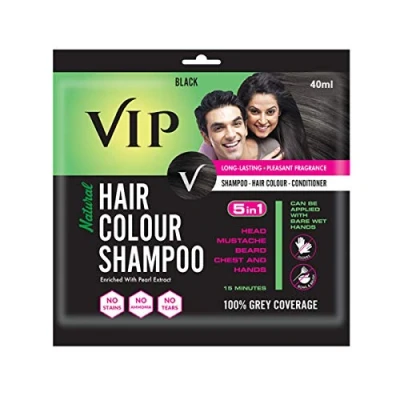 Imagen de VIP Champú 5 en 1 para el cabello natural, color negro, 40 g (6 bolsas)