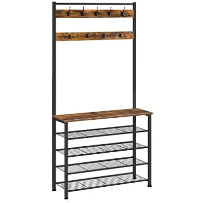 Imagen de HOOBRO Perchero con Zapatero, Árbol del Vestíbulo, de Pie, Zapatero 5 Niveles, Industrial, Marrón Rústico y Negro EBF80MT01G2