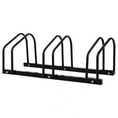 Imagen de HOMCOM Aparcamiento para 3 Bicicletas Soporte de Acero Aparcar en el Suelo o Pared Estacionamiento Interior y Exterior 76x33x27 cm Negro