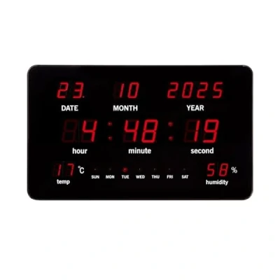 Imagen de Perel Reloj LED de pared, digital, negro, rojo