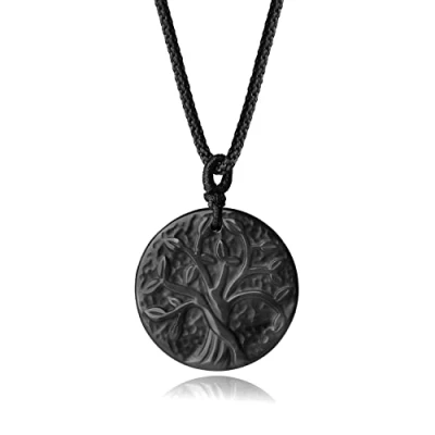 Imagen de COAI Collar con Colgante Árbol de la Vida Obsidiana Piedra Natural, para Hombre y Mujer Encaje Ajustable