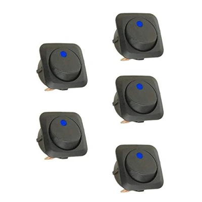 Imagen de Mintice 5 Piezas Interruptor Botón Pulsador Camión Vehículo Barco 25mm Ronda de Palanca Basculante Luz LED Azul Encendido Apagado Control SPST 12V 25A