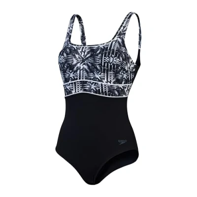 Imagen de Speedo Bañador Moldeador de 1 Pieza ContourEclipse Traje baño para Las Vacaciones y la Playa Mujer, Negro/Gris óxido/Blanco, 32