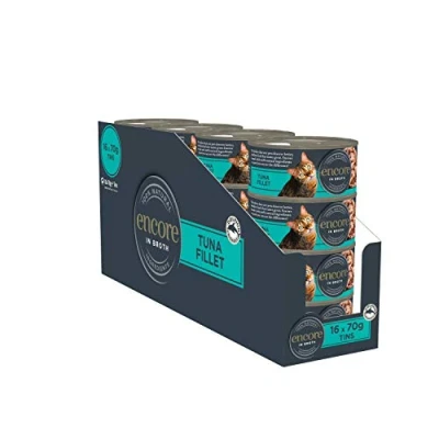 Imagen de Encore 100% Natural Comida Húmeda para Gatos con Filete de Atún en Caldo, Paquete 16 Latas 70 g