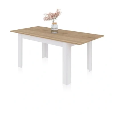 Imagen de duehome Mesa de Comedor Extensible, Rectangular, Modelo Danna, Acabado en Blanco Artik y Roble Canadian, Medidas: 123 173 cm (Largo) x 90 (Ancho) 78 (Alto)