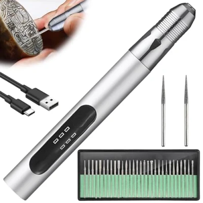 Imagen de Aicharynic Lápiz de grabado eléctrico:kit herramientas recargable,mini herramienta con accesorios grabado,lápiz para manualidades,grabador giratorio