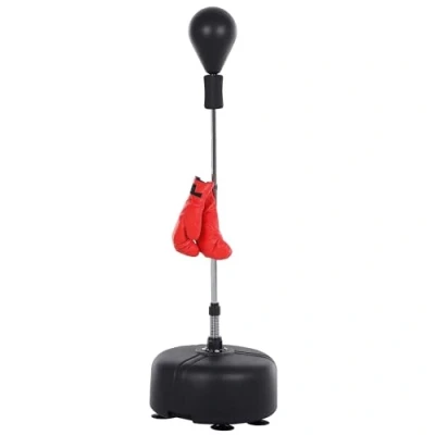 Imagen de HOMCOM Saco de Boxeo Pie con Altura Ajustable en 136 154 cm y Base Rellenable Pera Soporte Guantes para Adultos Adolescentes Negro