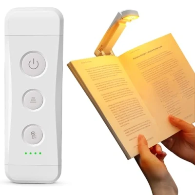 Imagen de Glocusent Luz Lectura, Lampara de Lectura con Pinzas Recargable, 3 Colores &amp; 5 Brillos Regulables USB Libro Compacta y Larga Duración,Regalo para los Amantes del (Blanco)