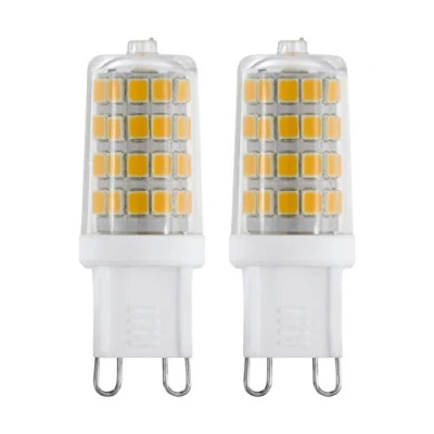 Imagen de Eglo Juego de 2 lámparas LED G9 con casquillo, bombillas enchufables, 3 V cada una (corresponde a 30 V), 320 lúmenes, luz blanca cálida, 3000k, pasador del foco Ø 1,6 cm