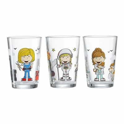 Imagen de Ritzenhoff &amp; Breker vasos infantiles para niñas, juego de 3 unidades, 205 ml, impresos con motivos profesionales, mecánica, astronauta, veterinaria, apto lavavajillas