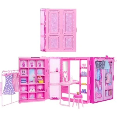 Imagen de Barbie Dream Closet Juego de juguetes y almacenamiento con ropa accesorios, 3 pies ancho más 25 piezas, incluye 4 looks completos moda