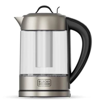 Imagen de Black+Decker Hervidor eléctrico BXKE2205E 2200W Jarra de Cristal 1.7L Filtro Acero Inoxidable Selector Digital 60 100ºC Luz LED Base Rotación 360º Tapa Hermética