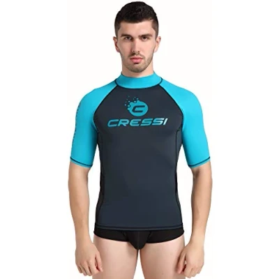 Imagen de Cressi Hydro Men&#039;s Rash Guard Short Sleeves Camisa de Protección Deportiva para Hombres con Mangas Cortas, Negro/Azul, XXL