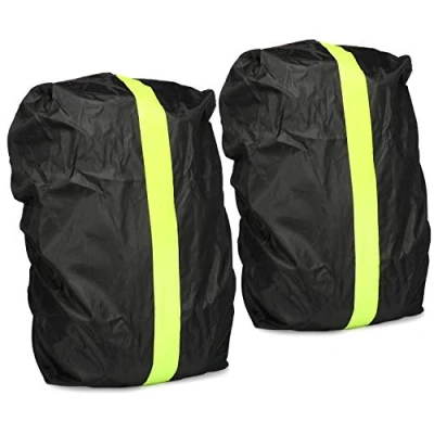Imagen de com four® 2X Protección de Mochila Cubierta Impermeable para y Escolar la Lluvia con Rayas Amarillas Reflectantes (02 Piezas Negro V2)
