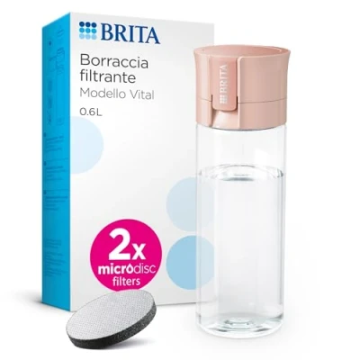 Imagen de BRITA botella de filtro agua modelo Vital Apricot (600 ml), incluye 2 filtros MicroDisc, práctica con para viajes, filtra cloro y bacterias al beber/apto lavavajillas