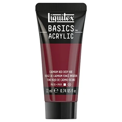 Imagen de Liquitex Basics Pintura Acrílica, Para Bellas Artes y Manualidades, Resistentes a la Luz, Viscosidad Media, Acabado Satinado, Tubo De 22 ml Tono Rojo Cadmio Oscuro