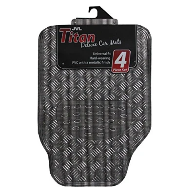 Imagen de JVL Titan01 694 Alfombrillas de Goma para Coche con Diseño Metálico, Carbono, 4 Unidades