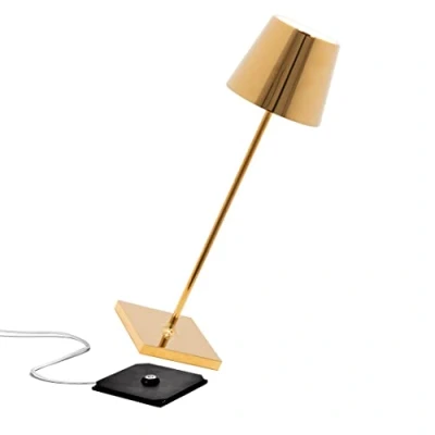 Imagen de Zafferano Poldina Pro, Lámpara LED Inalámbrica Recargable, Regulador Táctil, Larga Duración con Multicargador USB (EU/UK/US) H38 cm Cuerpo de Aluminio Acabado Galvánico Brillo Oro