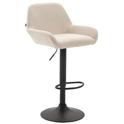 Imagen de CLP Taburete De Bar Braga en Tela con Respaldo &amp; Reposabrazos Silla Alta Regulable Altura Giratorio I, Color:Crema, Color del Marco:Negro