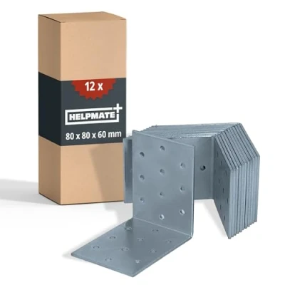 Imagen de HELPMATE 12 unidades de ángulos placa perforada 80 x 60 mm Conector ángulo galvanizado y azul pasivado madera con excelente protección contra la corrosión Ángulo