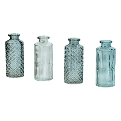 Imagen de Juego de 4 jarrones verdes 14 cm alto, color gris, cristal, decoración mesa, primavera, florero jarrón decorativo