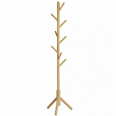 Imagen de YMYNY Perchero de Madera, Arbol Pasillo Pie con 8 Ganchos, para Sombrero, Soporte Bolso, Paraguas, Ropa, Bufandas, Tamaños Ajustables, Natural HD HRF 1193
