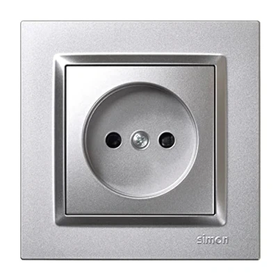 Imagen de Simon Enchufe de Empotrar Bipolar, Serie 10, 250V, 10 A, Pared Plano y Fino, Fácil Instalar, Incluye Marco, Tapa Mecanismo, Base Hembra Color Aluminio