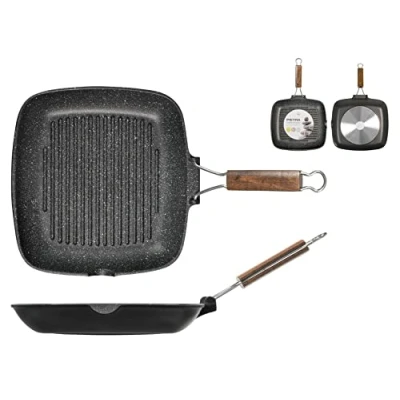 Imagen de Home Piedra Carmela Antiadherente con Mango desplegable, Piedra, Negro, 28x28 cm
