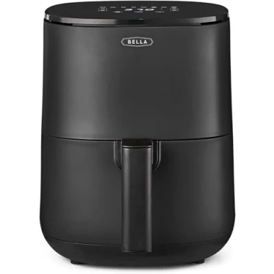 Imagen de BELLA Freidora de aire con pantalla táctil 2,7 L, sin precalentamiento, aceite, sartén antiadherente y bandeja para elementos crujientes aptas lavavajillas, color negro mate