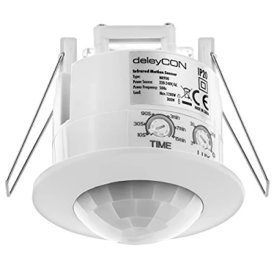 Imagen de deleyCON 1x Infrarrojos Detector de Movimiento Empotrado Montaje en Techo Interno Control Luz Área Trabajo 360 Alcance 6m Sensor Integrado Blanco
