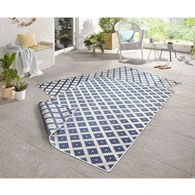 Imagen de bougari In &amp; Outdoor Nizza Alfombra Reversible (160 x 230 cm), Color Azul y Crema