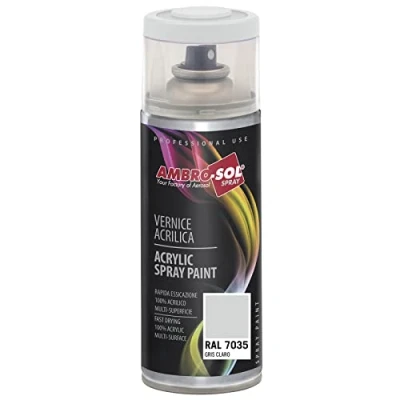 Imagen de AMBRO SOL Pintura acrílica en spray, color Gris Claro, RAL 7035, resultado profesional múltiples superficies, exteriores e interiores, 400 ml