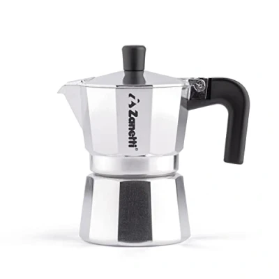 Imagen de Zanetti, Mama cafetera moka de aluminio, 1 taza, expreso con sistema antigoteo, junta silicona, mango ergonómico